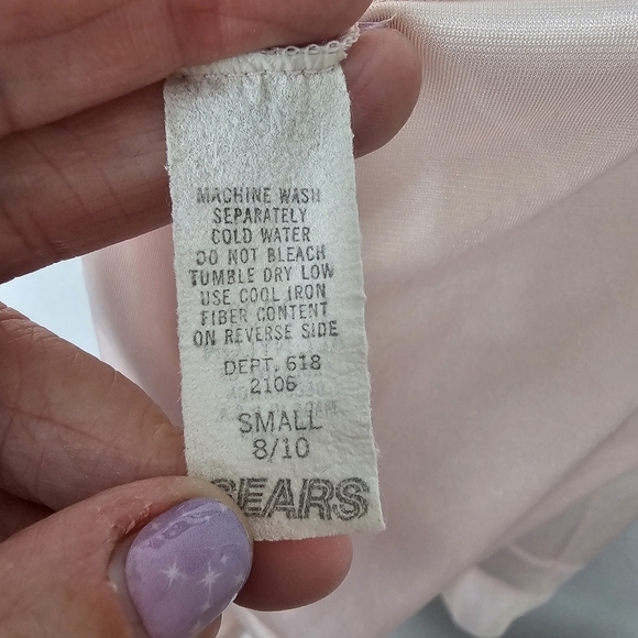 Vtg Sears Light Pink Slip Top Womens Small 8/10 Nighty Mesh Floral Embroidered - Picture 7 of 10